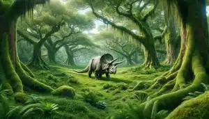 a Triceratops foraging for food. 