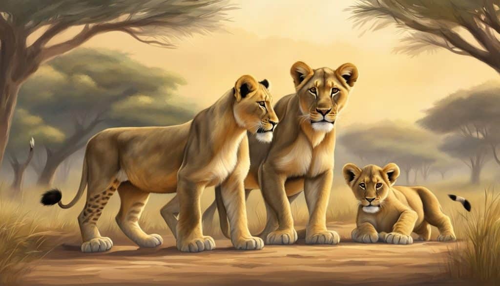 cub with mom and dad lion